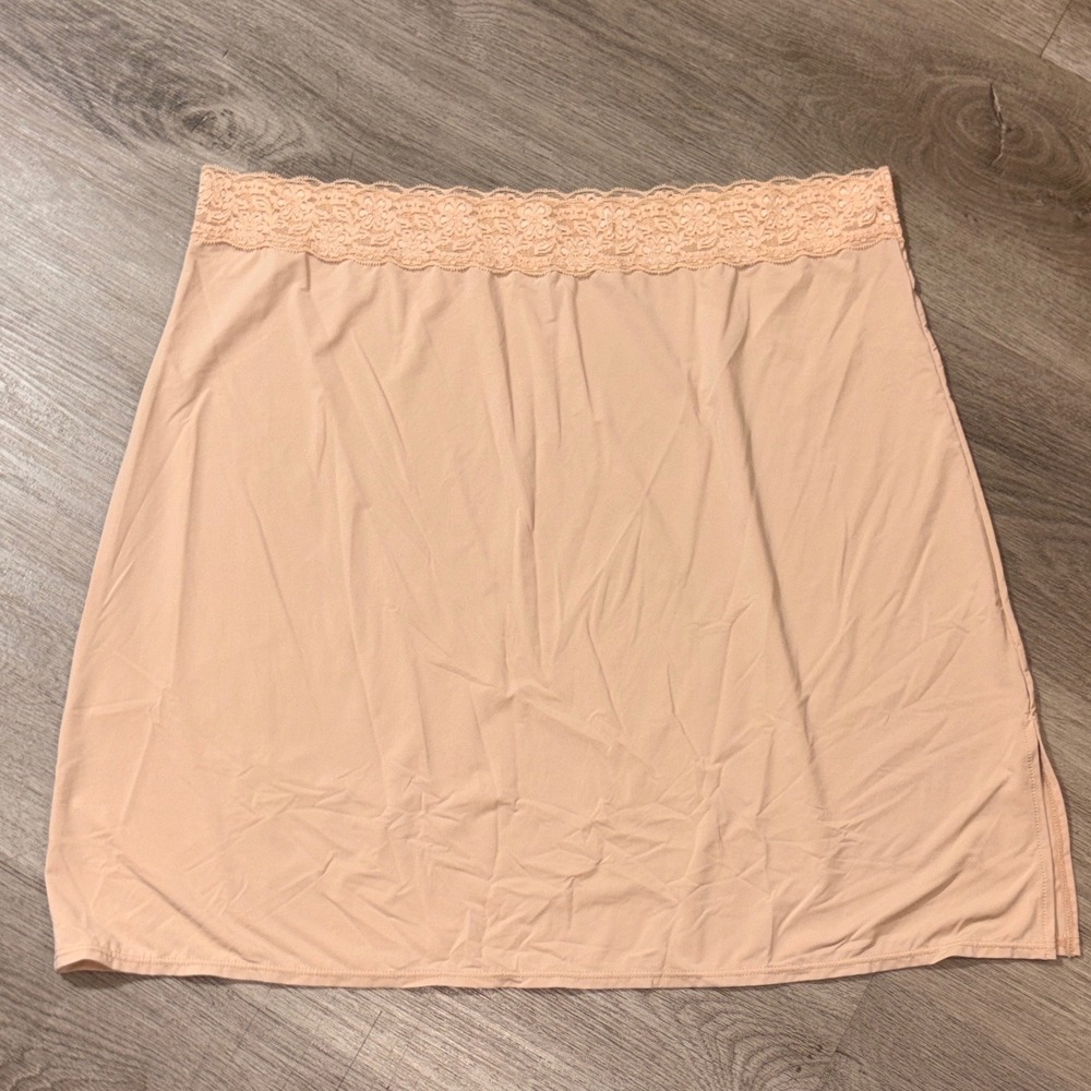 Jockey Generation Nude Peach Lace Waist Half Slip Skirt Side Slits XL